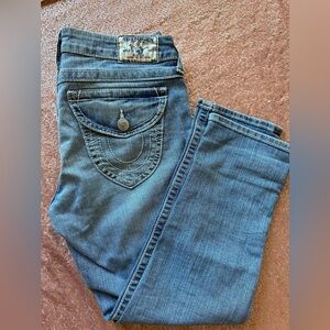True Religion World Tour Low Rise Blue Denim Jeans Women's Sz29, Straight Leg
